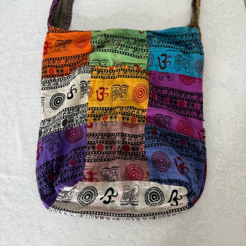 Multicolored Cotton Patchwork Hobo Sling Crossbod… - image 4